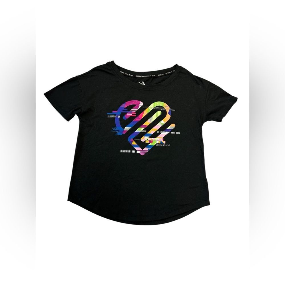 Justice Girls Short Sleeve T-shirt Sz S 7/8 Black Multi color design loose fit